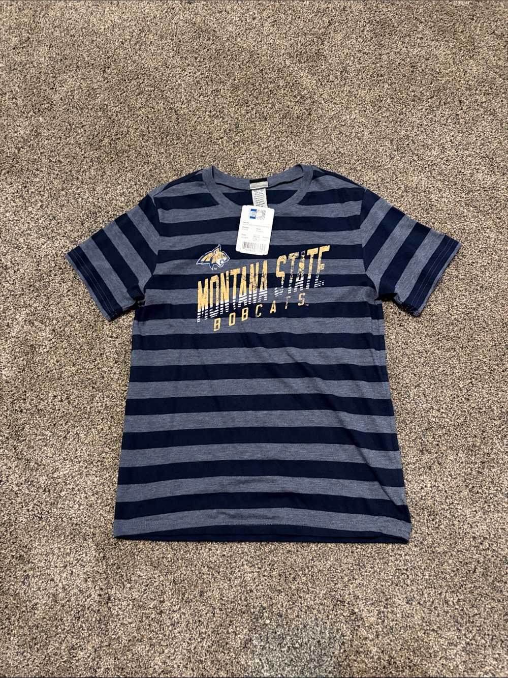Boys Montana State Bobcats Navy & Gray Striped Short-Sleeve Tee Size M 10/12
